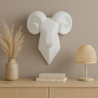Ellena Ram Head Wall Decor, Modern Glossy White Resin Frame, 15 Inch -BM331060