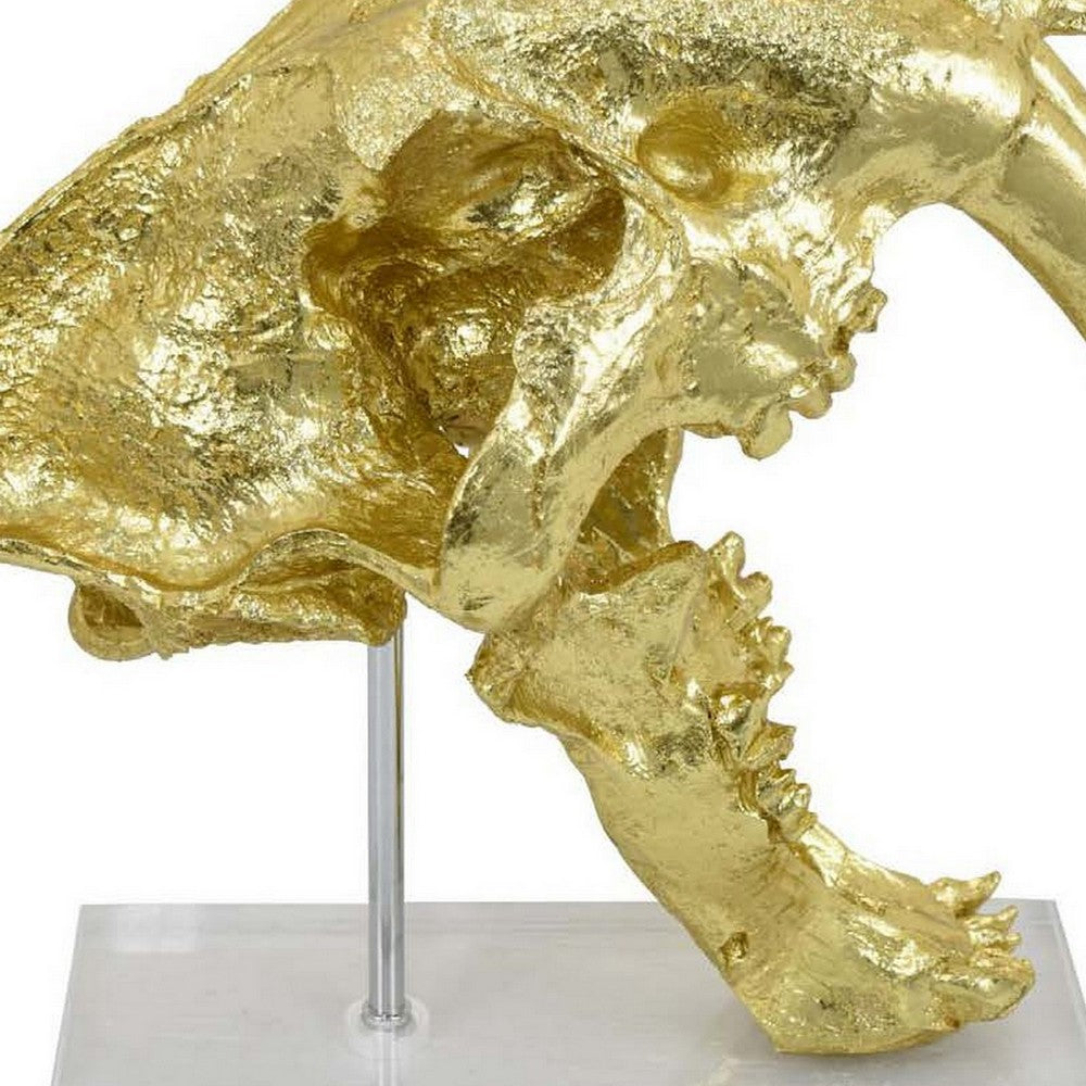 Rimaa Sabertooth Tiger Tabletop Decor, Gold Resin, Acrylic, 13 Inch -BM331062