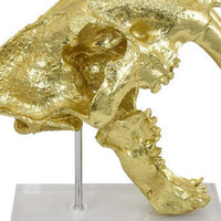 Rimaa Sabertooth Tiger Tabletop Decor, Gold Resin, Acrylic, 13 Inch -BM331062