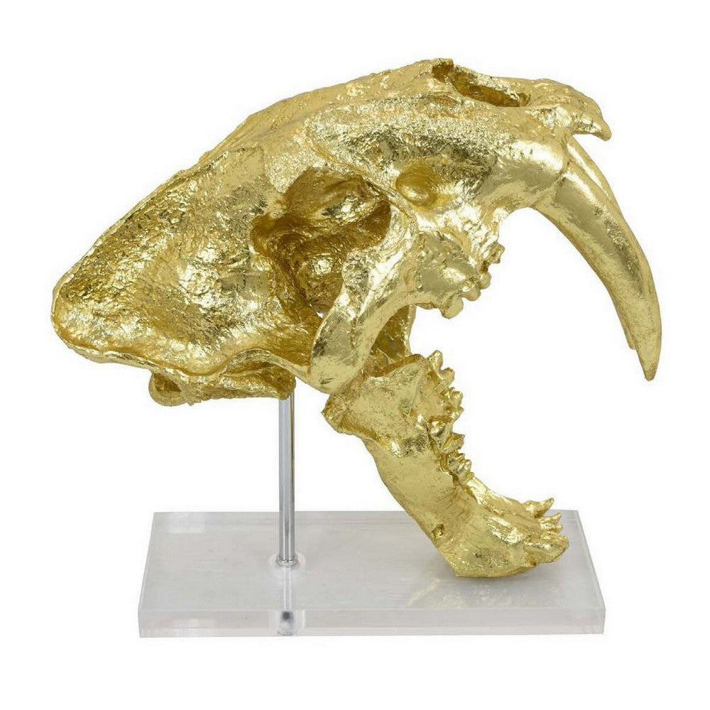 Rimaa Sabertooth Tiger Tabletop Decor, Gold Resin, Acrylic, 13 Inch -BM331062