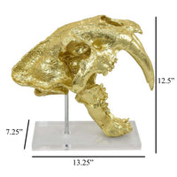 Rimaa Sabertooth Tiger Tabletop Decor, Gold Resin, Acrylic, 13 Inch -BM331062