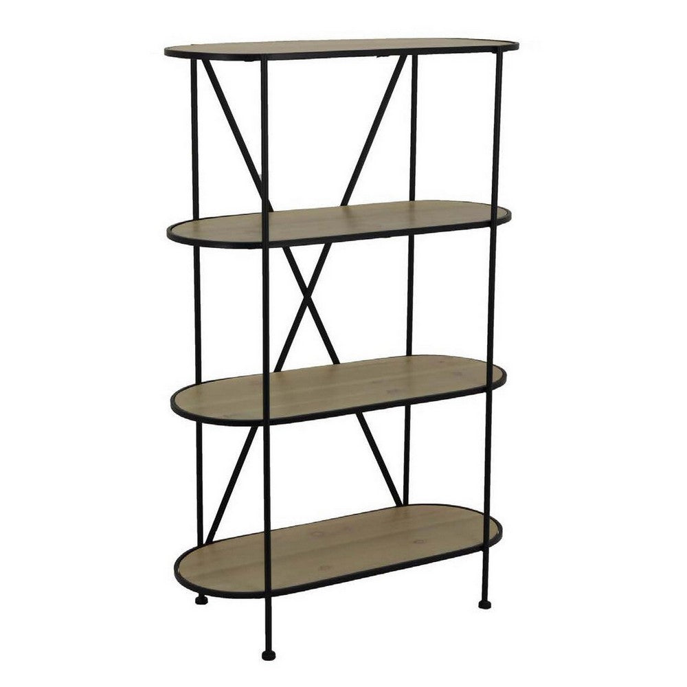 Kellie, Plant Display Stand, 4 Shelves, Black Metal Brown Wood 38 Inch -BM331064
