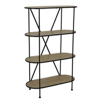 Kellie, Plant Display Stand, 4 Shelves, Black Metal Brown Wood 38 Inch -BM331064