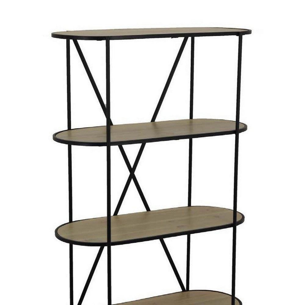 Kellie, Plant Display Stand, 4 Shelves, Black Metal Brown Wood 38 Inch -BM331064