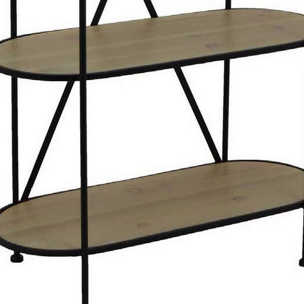 Kellie, Plant Display Stand, 4 Shelves, Black Metal Brown Wood 38 Inch -BM331064