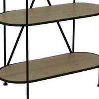 Kellie, Plant Display Stand, 4 Shelves, Black Metal Brown Wood 38 Inch -BM331064