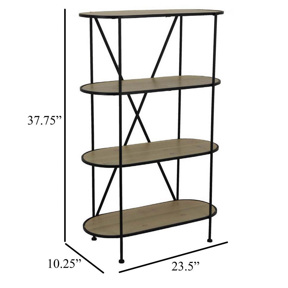 Kellie, Plant Display Stand, 4 Shelves, Black Metal Brown Wood 38 Inch -BM331064