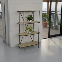Kellie, Plant Display Stand, 4 Shelves, Black Metal Brown Wood 38 Inch -BM331064