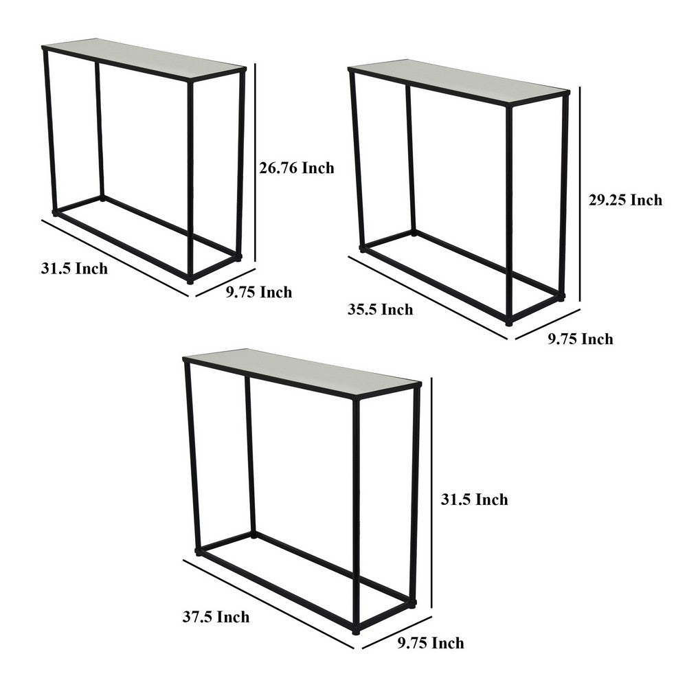 Kellie Nesting Plant Stand Table Set of 3, Black Metal, Glass Tops -BM331066