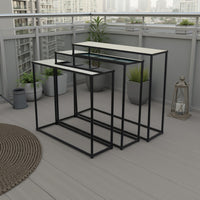 Kellie Nesting Plant Stand Table Set of 3, Black Metal, Glass Tops -BM331066