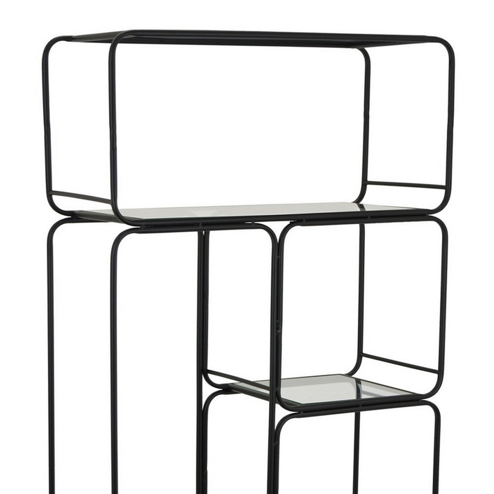 Kellie Plant Display Stand with 5 Shelves, Black Metal and Glass -BM331067