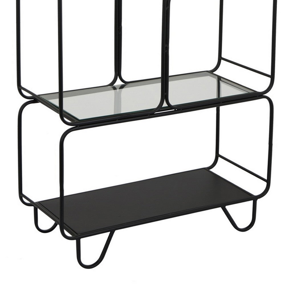 Kellie Plant Display Stand with 5 Shelves, Black Metal and Glass -BM331067