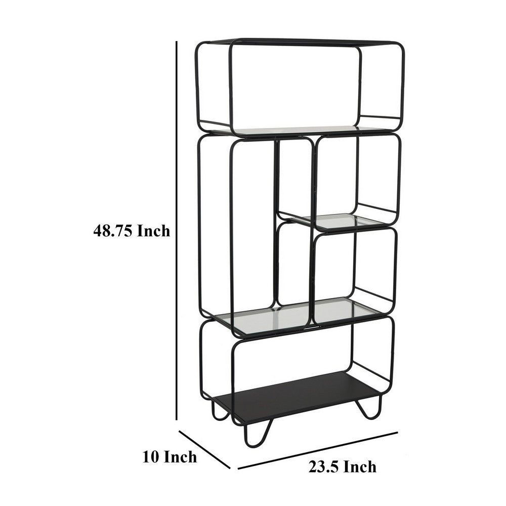 Kellie Plant Display Stand with 5 Shelves, Black Metal and Glass -BM331067
