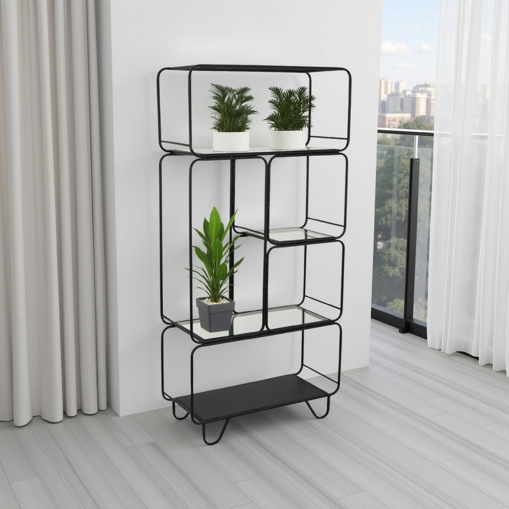 Kellie Plant Display Stand with 5 Shelves, Black Metal and Glass -BM331067