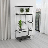 Kellie Plant Display Stand with 5 Shelves, Black Metal and Glass -BM331067