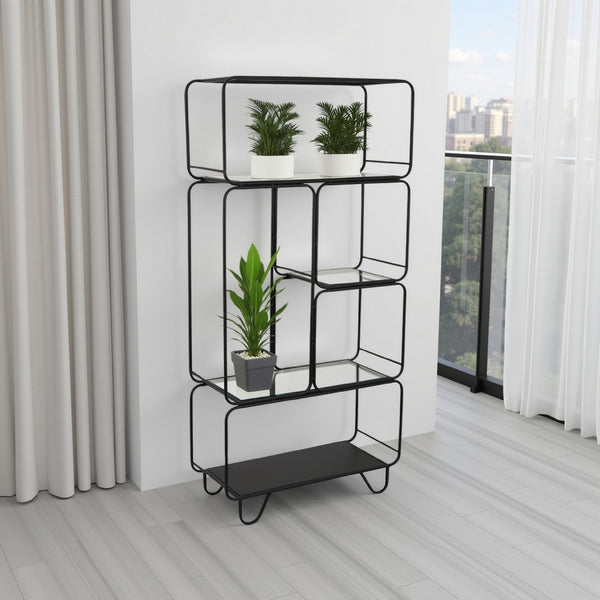 Kellie Plant Display Stand with 5 Shelves, Black Metal and Glass -BM331067