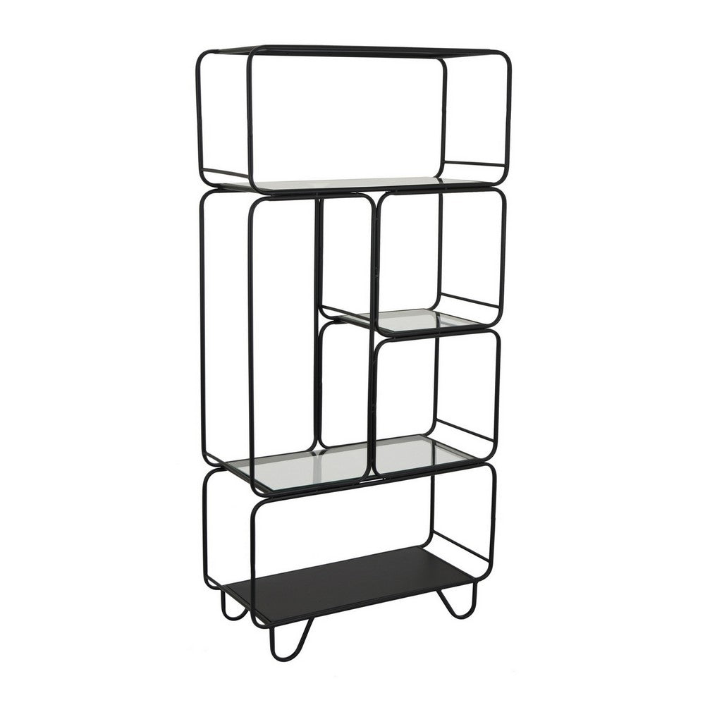 Kellie Plant Display Stand with 5 Shelves, Black Metal and Glass -BM331067