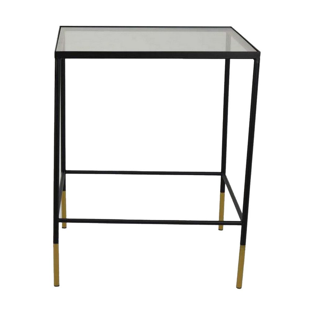 Kellie Plant Stand Table Set of 2, Black Metal with Clear Glass Tops -BM331068