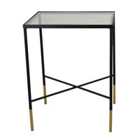 Kellie Plant Stand Table Set of 2, Black Metal with Clear Glass Tops -BM331068