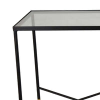Kellie Plant Stand Table Set of 2, Black Metal with Clear Glass Tops -BM331068