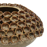 Rysa Vase, Glossy Brown Ceramic, Unique Coral Texture Design, 11 Inch -BM331069