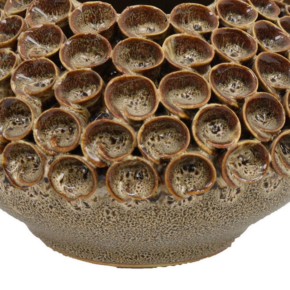 Rysa Vase, Glossy Brown Ceramic, Unique Coral Texture Design, 11 Inch -BM331069