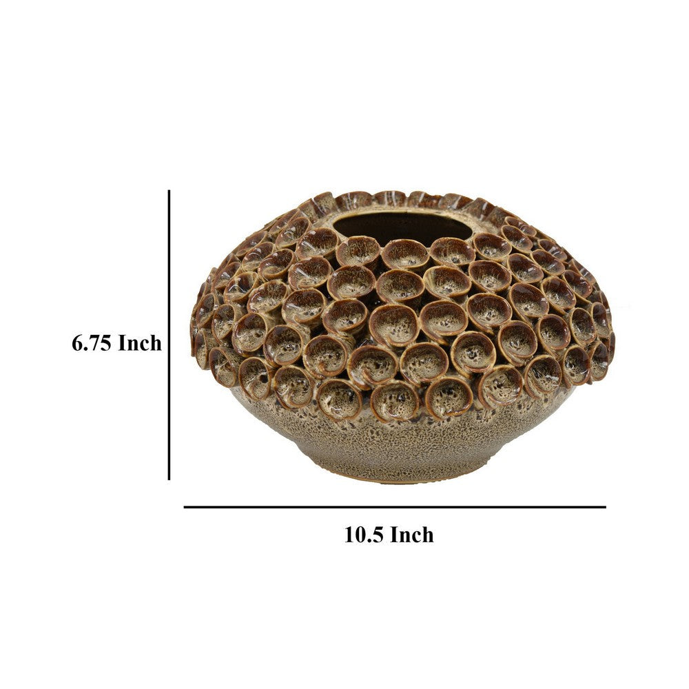 Rysa Vase, Glossy Brown Ceramic, Unique Coral Texture Design, 11 Inch -BM331069