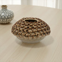 Rysa Vase, Glossy Brown Ceramic, Unique Coral Texture Design, 11 Inch -BM331069
