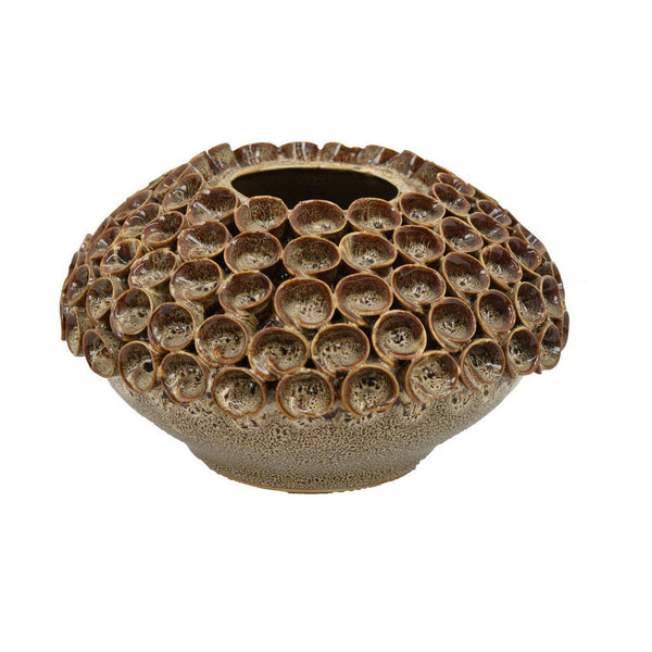 Rysa Vase, Glossy Brown Ceramic, Unique Coral Texture Design, 11 Inch -BM331069