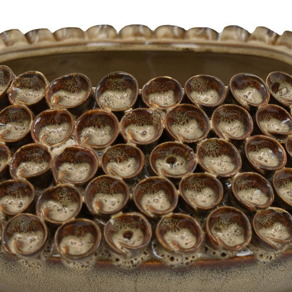 Rysa Vase, Glossy Brown Ceramic, Unique Coral Texture Design, 14 Inch -BM331070