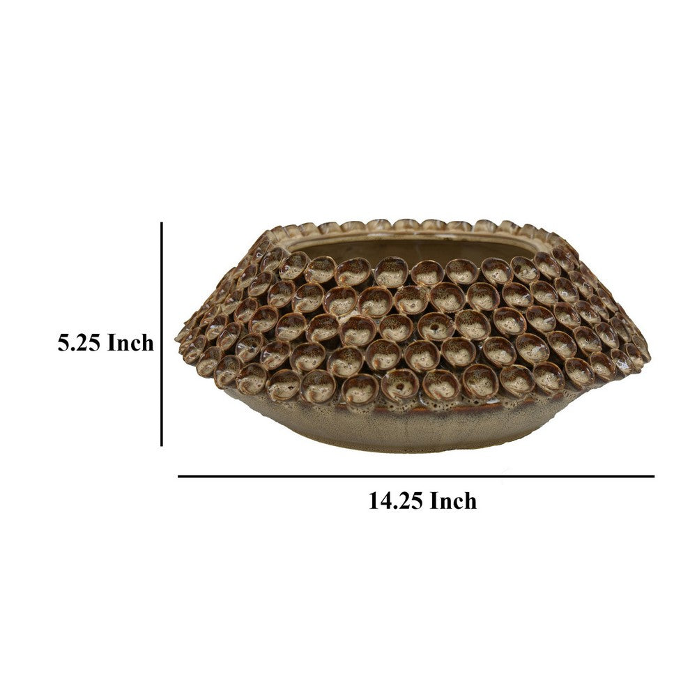 Rysa Vase, Glossy Brown Ceramic, Unique Coral Texture Design, 14 Inch -BM331070