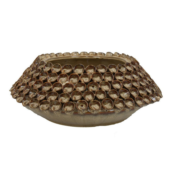 Rysa Vase, Glossy Brown Ceramic, Unique Coral Texture Design, 14 Inch -BM331070