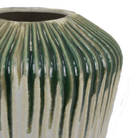 Hermi Ceramic Vase, Green and White Ribbed Texture Ceramic, 14 Inch -BM331071