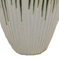 Hermi Ceramic Vase, Green and White Ribbed Texture Ceramic, 14 Inch -BM331071