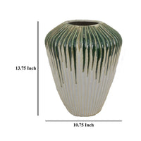Hermi Ceramic Vase, Green and White Ribbed Texture Ceramic, 14 Inch -BM331071