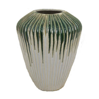 Hermi Ceramic Vase, Green and White Ribbed Texture Ceramic, 14 Inch -BM331071