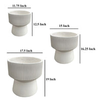 Keyan Accent Planter Set of 3, White Resin Ribbed Design, Tapered Base -BM331072