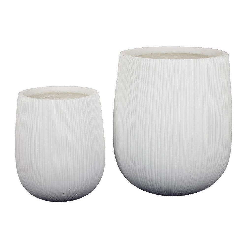 Keyan Accent Planter Set of 2, White Resin, Modern Round Textured -BM331073