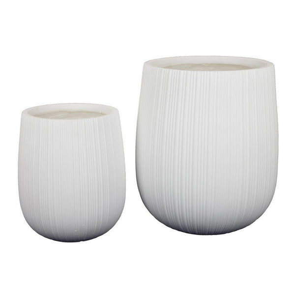 Keyan Accent Planter Set of 2, White Resin, Modern Round Textured -BM331073