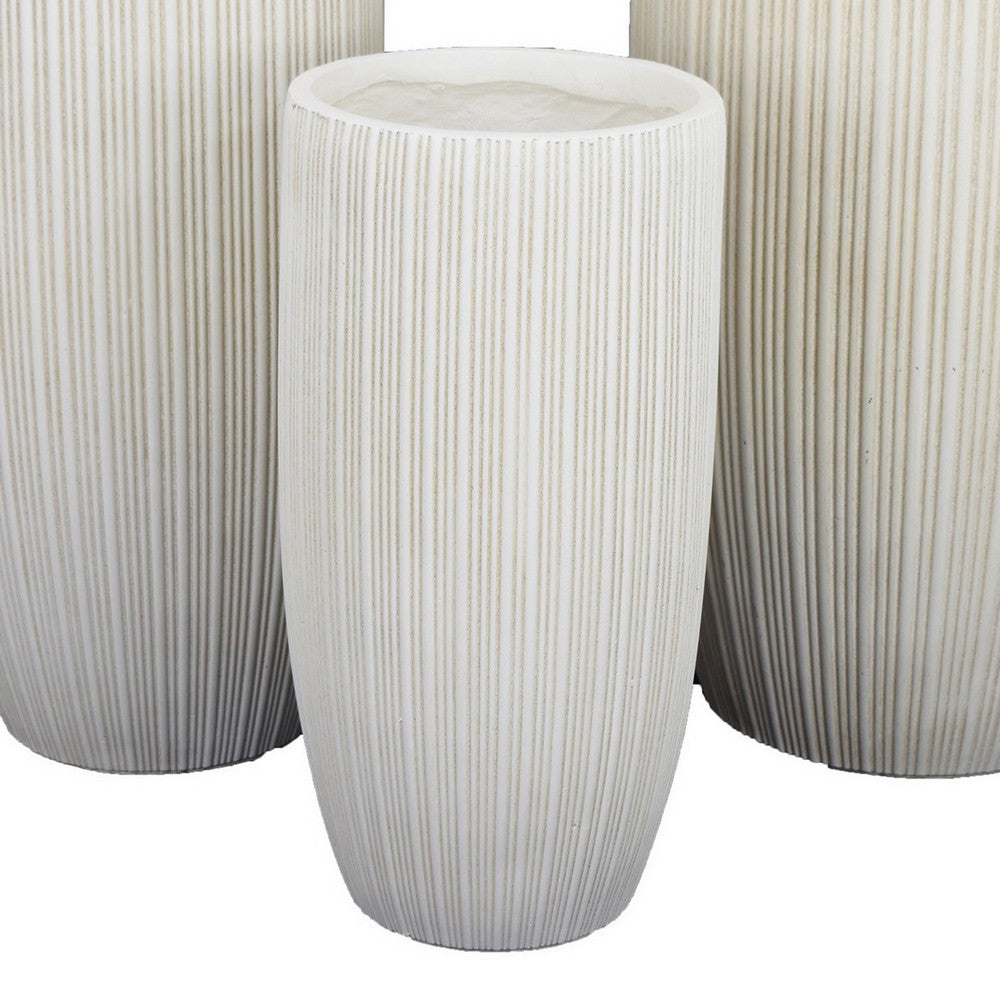 Keyan Accent Planter Set of 3, White Resin, Cylindrical Narrow Base -BM331074