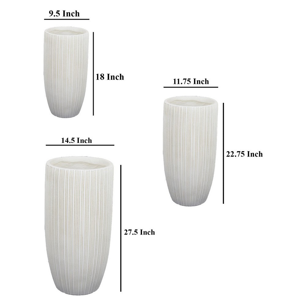 Keyan Accent Planter Set of 3, White Resin, Cylindrical Narrow Base -BM331074