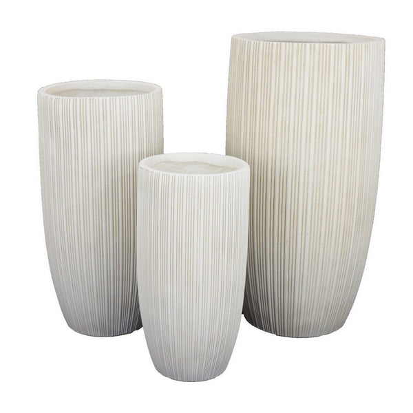 Keyan Accent Planter Set of 3, White Resin, Cylindrical Narrow Base -BM331074