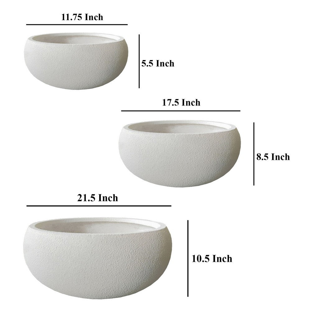 Keyan Accent Planter Set of 3, White Resin, Modern Smooth Bowl Shape -BM331075