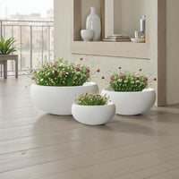 Keyan Accent Planter Set of 3, White Resin, Modern Smooth Bowl Shape -BM331075