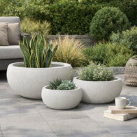 Keyan Accent Planter Set of 3, White Resin, Modern Smooth Bowl Shape -BM331075