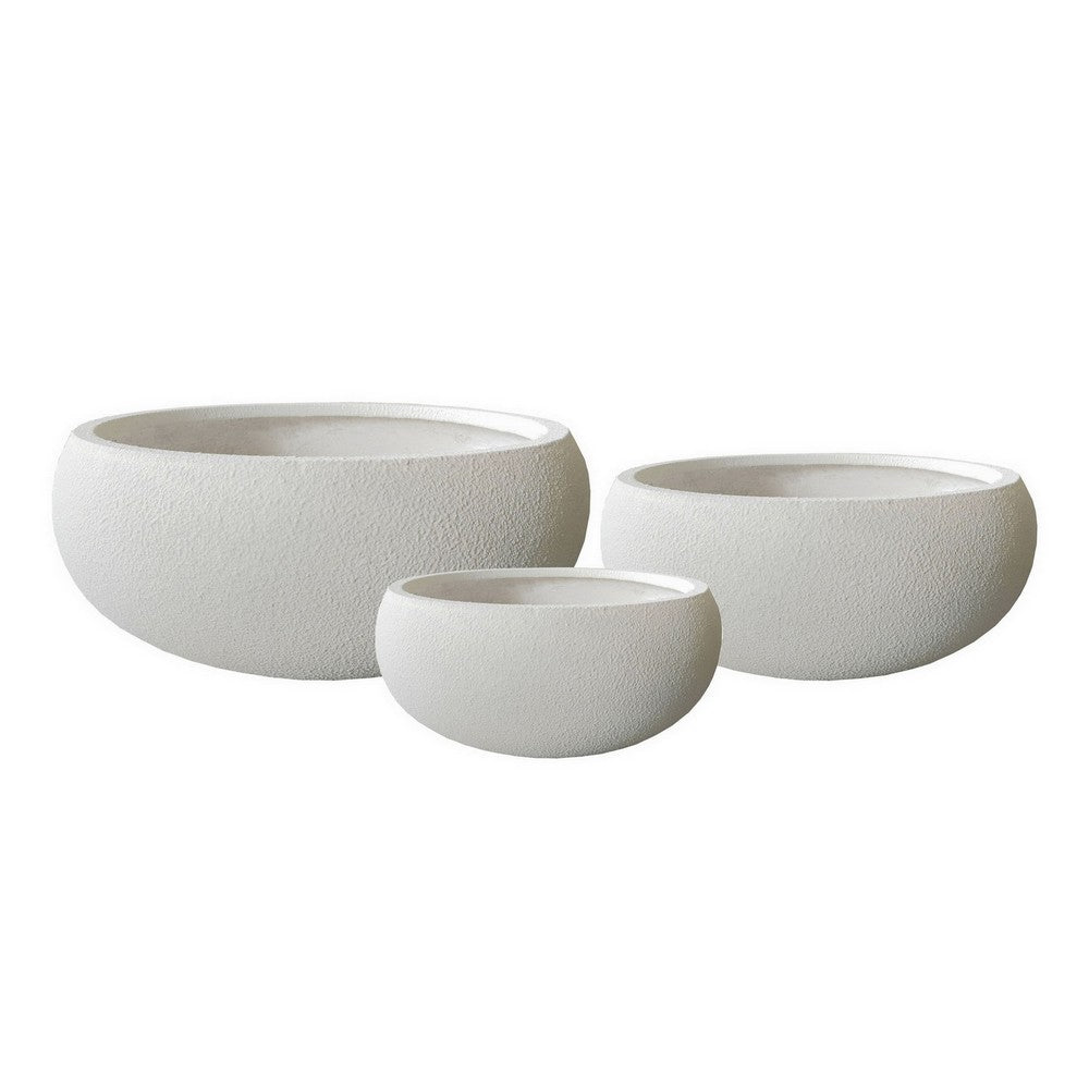 Keyan Accent Planter Set of 3, White Resin, Modern Smooth Bowl Shape -BM331075