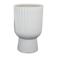 Keyan Accent Planter Set of 2, White Resin, Ribbed Design, Narrow Base -BM331076