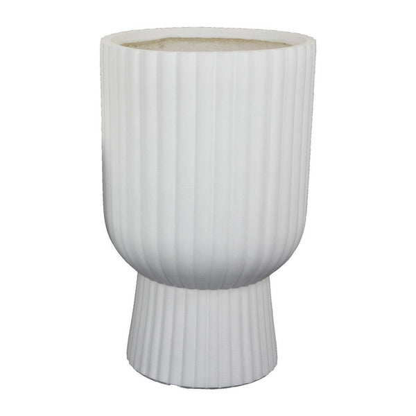 Keyan Accent Planter Set of 2, White Resin, Ribbed Design, Narrow Base -BM331076