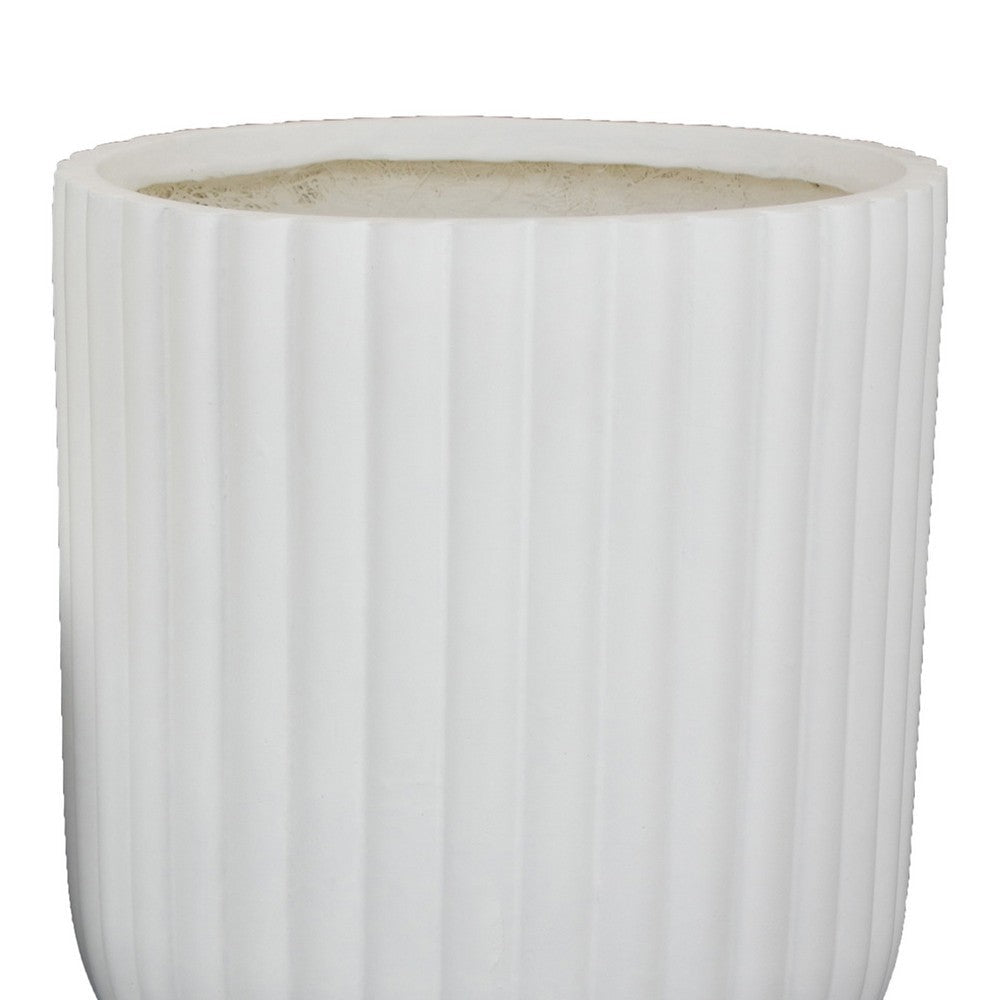Keyan Accent Planter Set of 2, White Resin, Ribbed Design, Narrow Base -BM331076