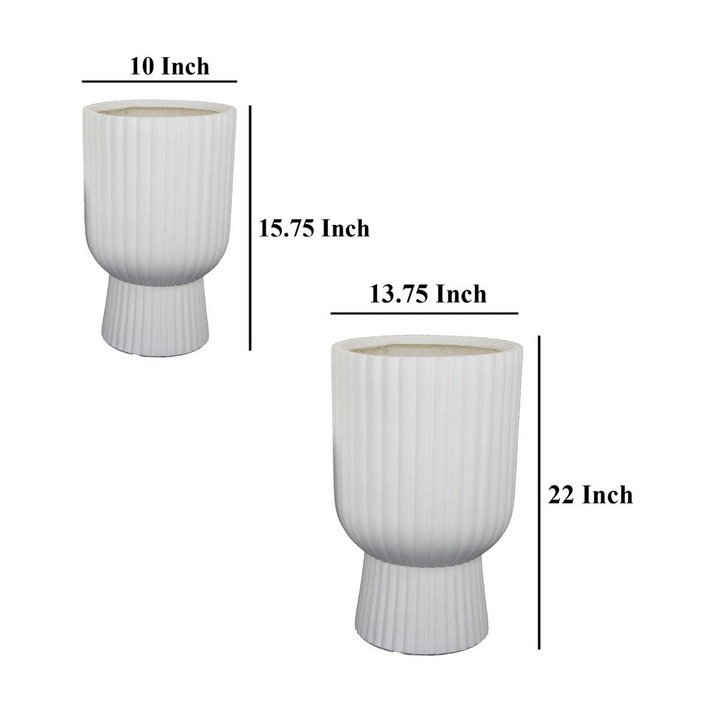 Keyan Accent Planter Set of 2, White Resin, Ribbed Design, Narrow Base -BM331076